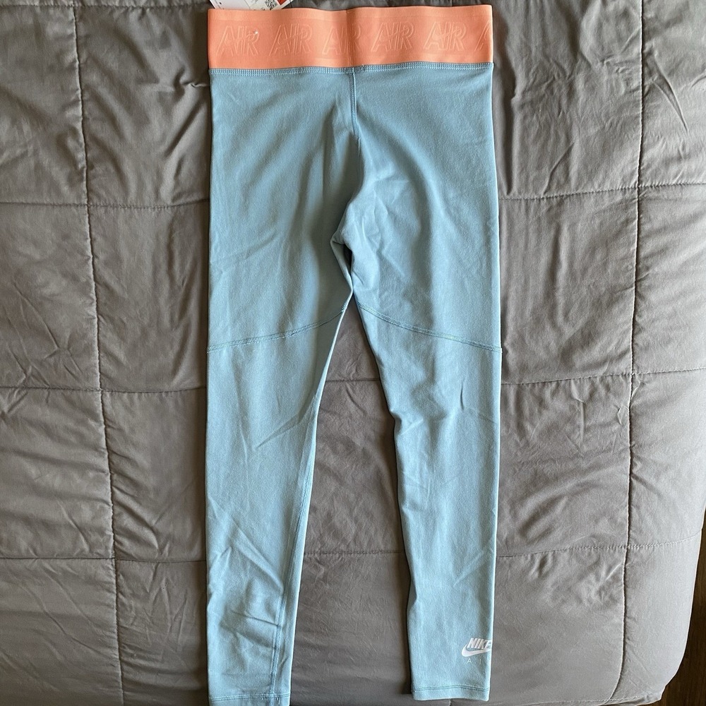 NWT Girls Large Nike Air Blue Teal Leggings Skinny Tight Athletic Orange Sporty - Picture 2 of 9